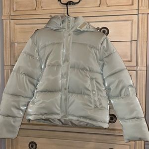 Faux Leather Hooded Puffer Jacket